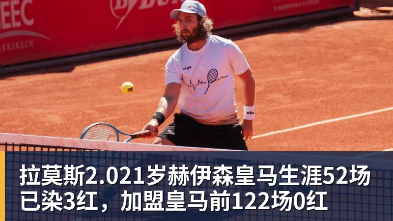 拉莫斯2.021岁赫伊森皇马生涯52场已染3红，加盟皇马前122场0红